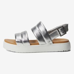 UGG Zayne Slingback Leather Platform Sandal Silver Metallic